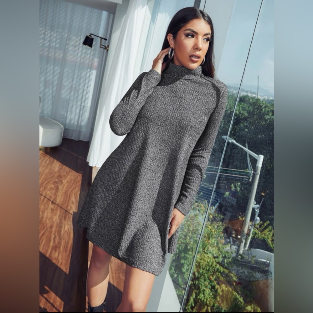 rolled neck solid tee dress